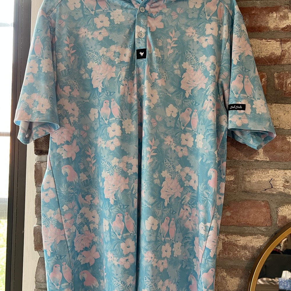 Bad Birdie Blue and Pink Casual Button Down Shirt